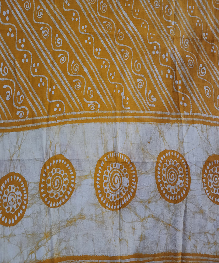 3pc Yellow white hand spun handwoven cotton batik dress material