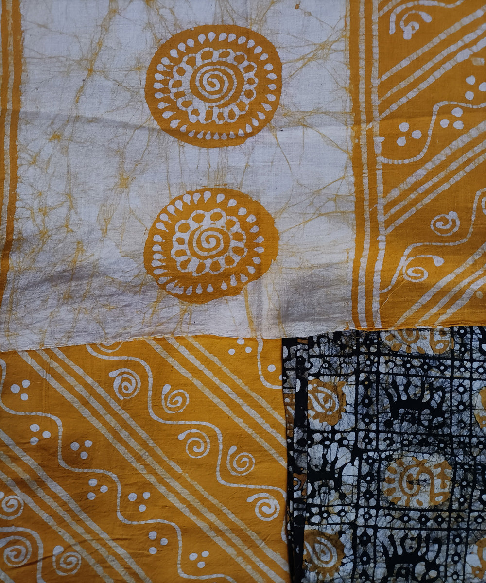 3pc Yellow white hand spun handwoven cotton batik dress material