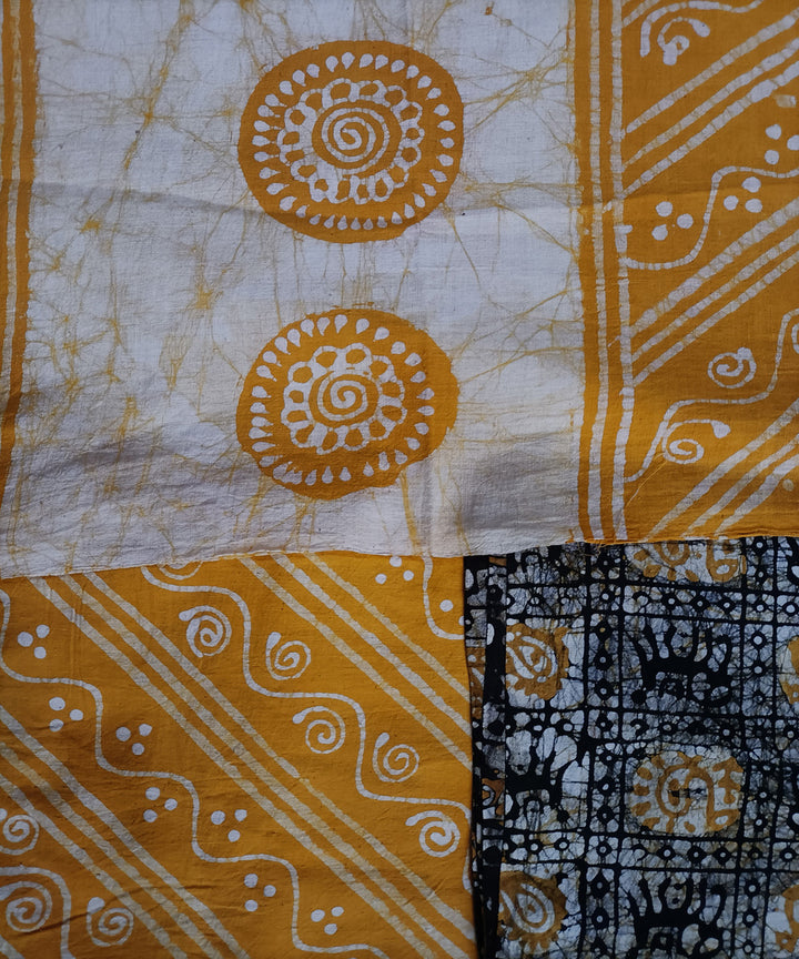 3pc Yellow white hand spun handwoven cotton batik dress material