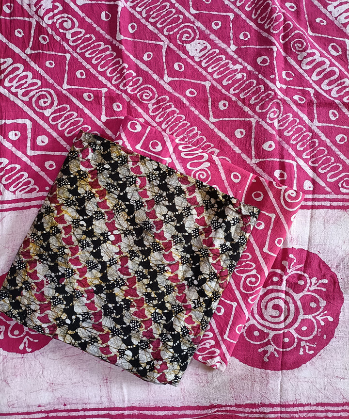 3pc Pink white hand spun handloom cotton batik dress material