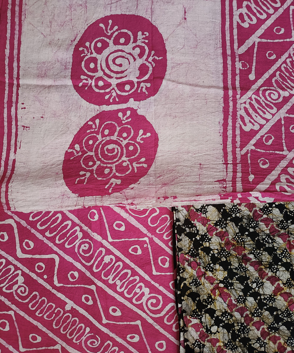 3pc Pink white hand spun handloom cotton batik dress material
