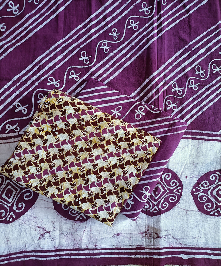 3pc Purple white hand spun handloom cotton batik dress material