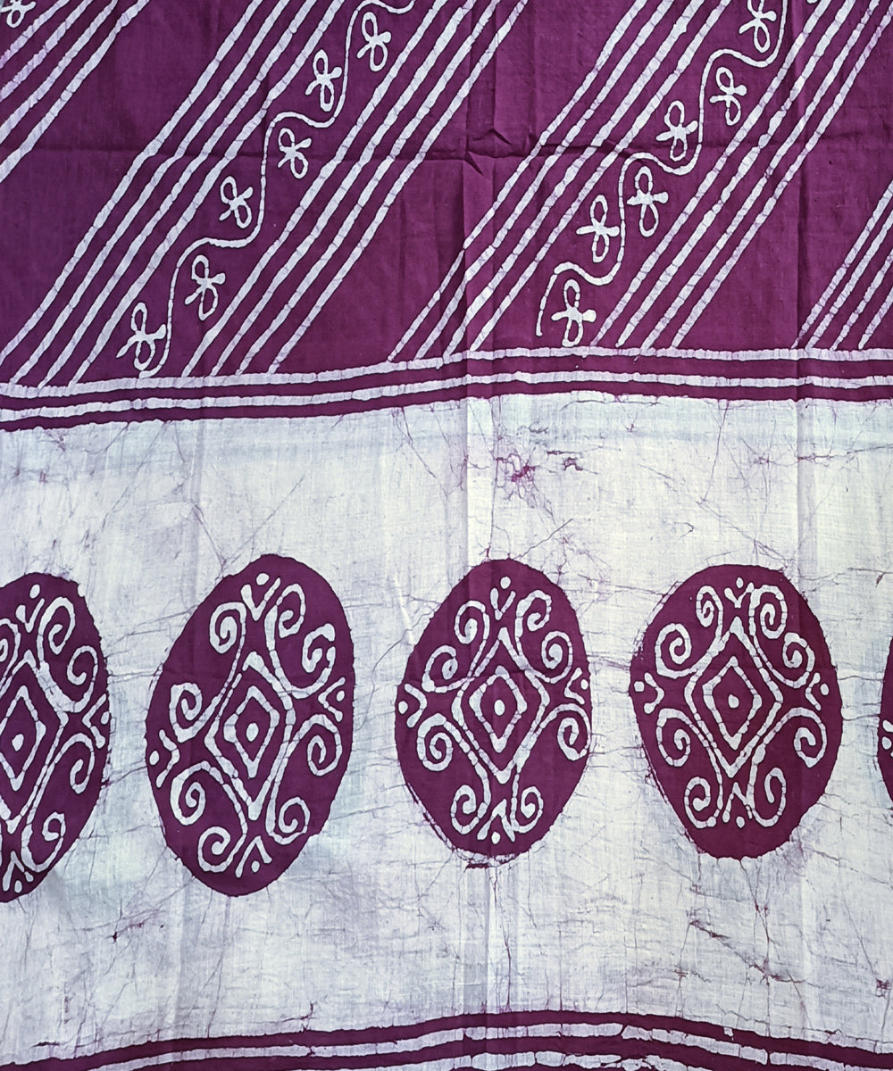 3pc Purple white hand spun handloom cotton batik dress material