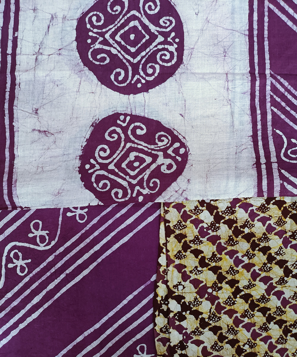 3pc Purple white hand spun handloom cotton batik dress material