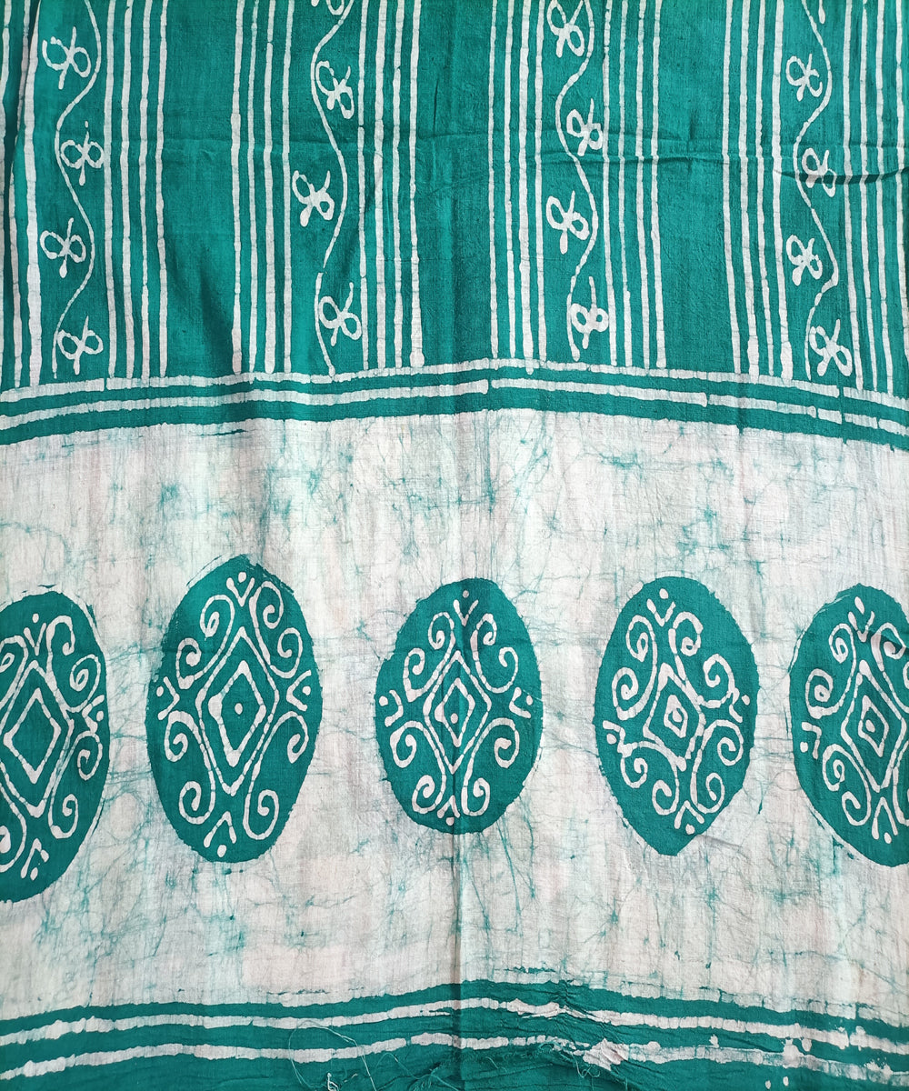 3pc Teal white hand spun handloom cotton batik dress material