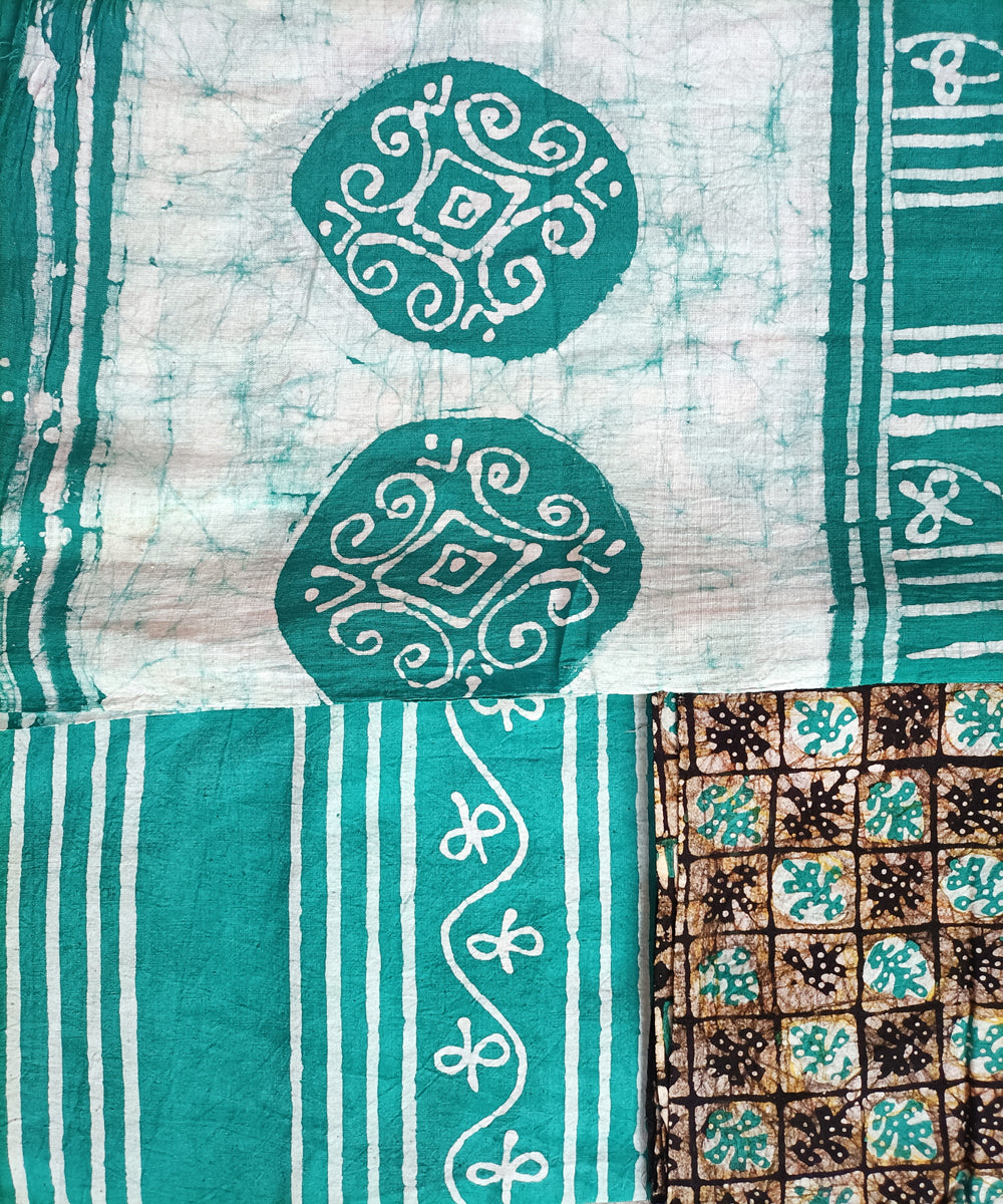 3pc Teal white hand spun handloom cotton batik dress material