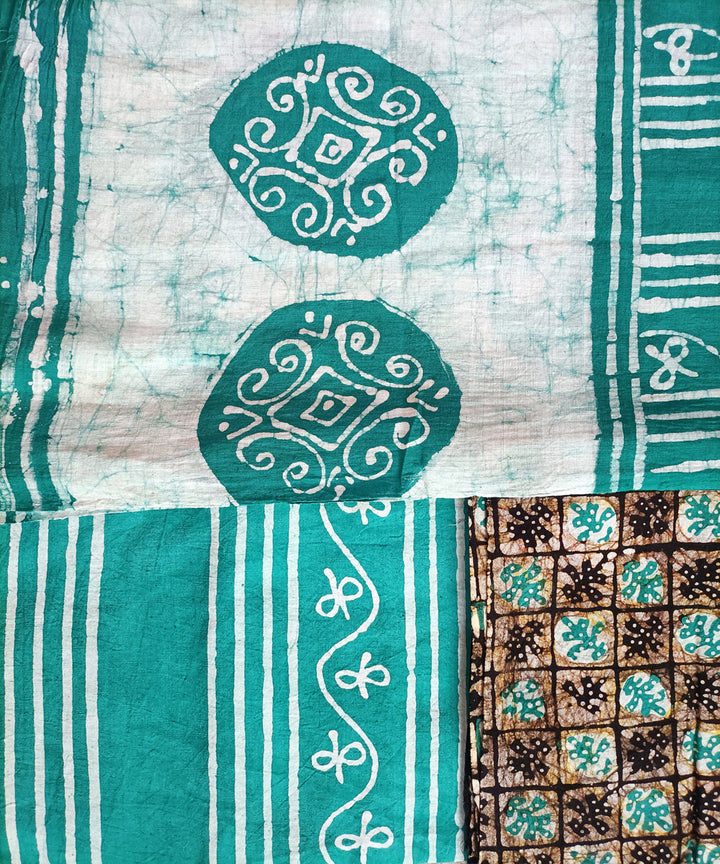 3pc Teal white hand spun handloom cotton batik dress material
