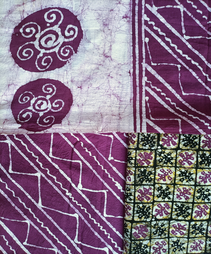 3 pc Purple white hand spun handwoven cotton batik dress material