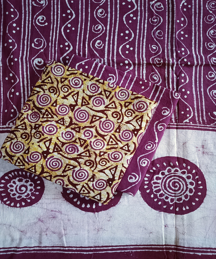 3 pc Violet white hand spun handwoven cotton batik dress material