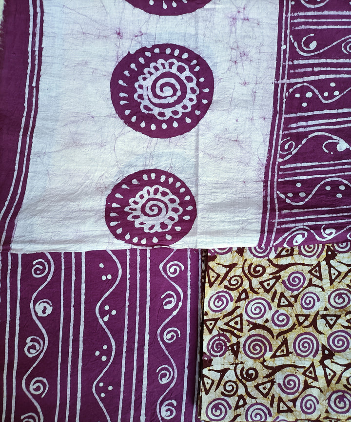 3 pc Violet white hand spun handwoven cotton batik dress material