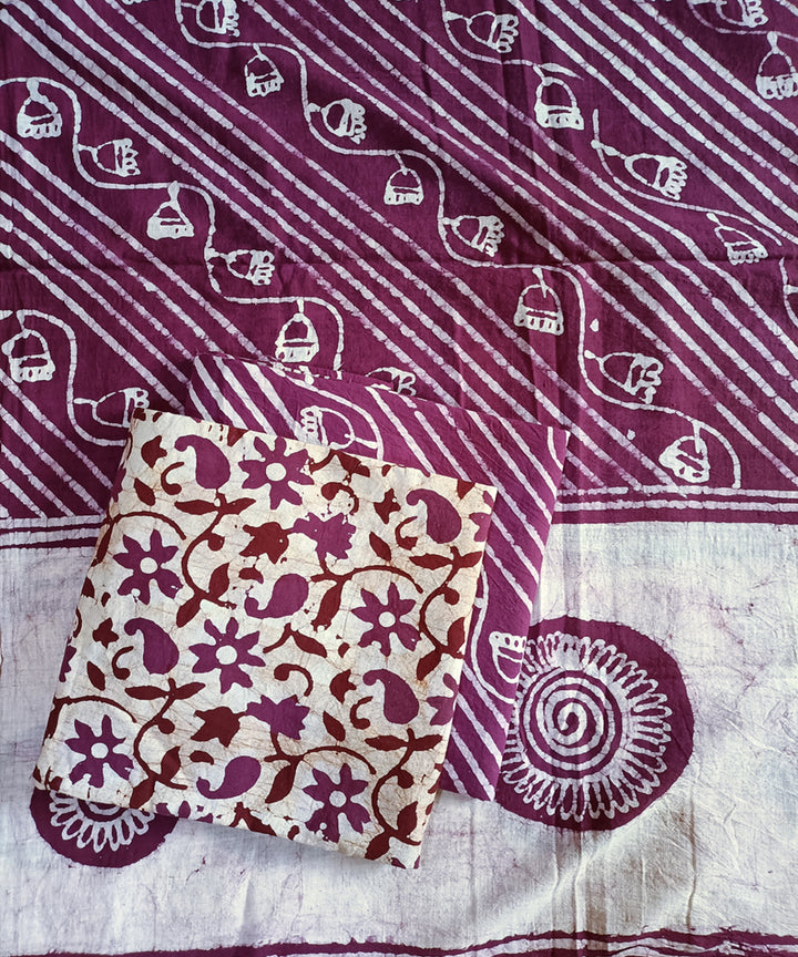 3pc Purple white hand spun hand woven cotton batik dress material