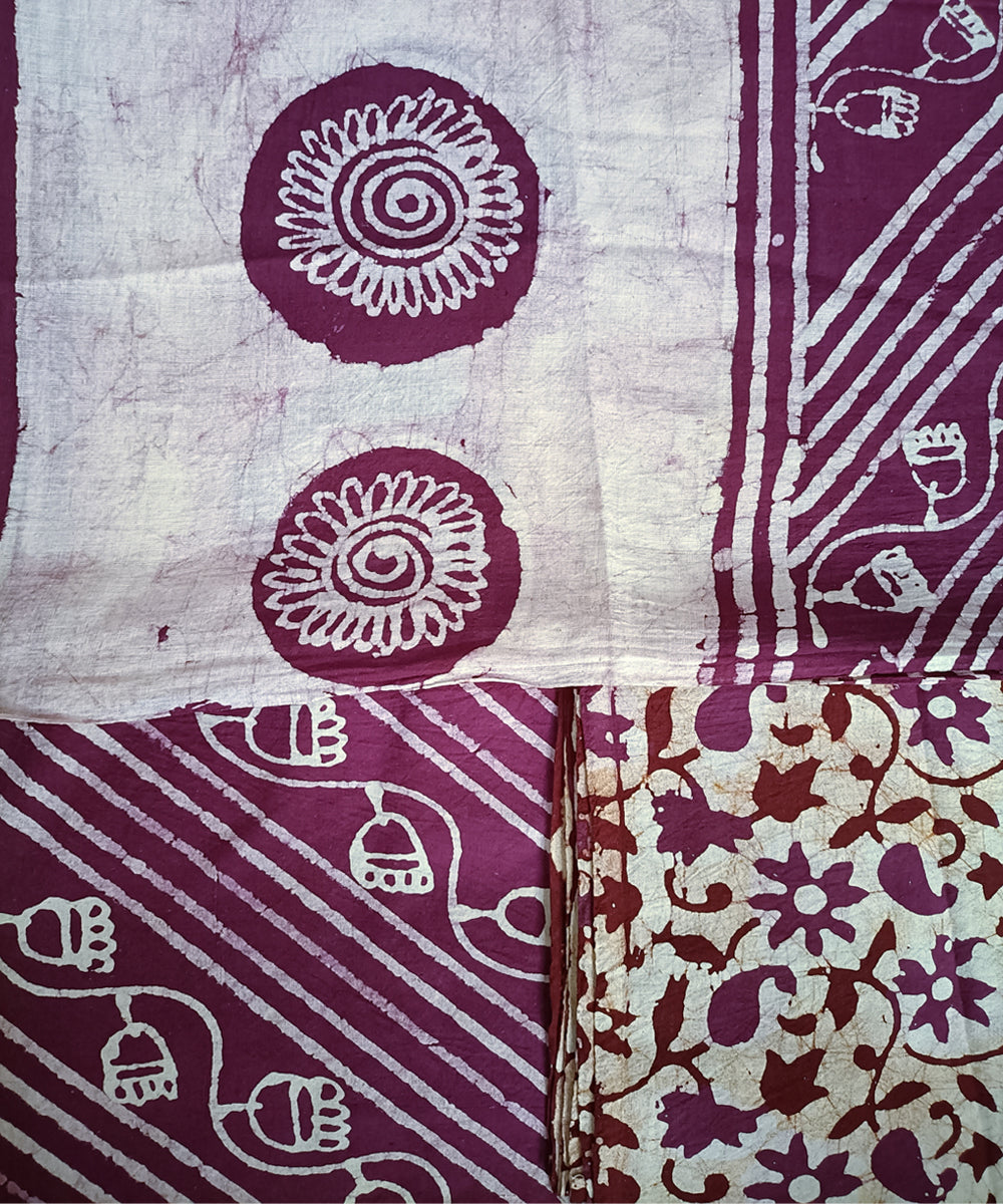 3pc Purple white hand spun hand woven cotton batik dress material