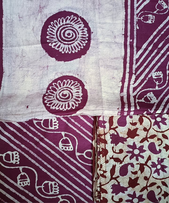3pc Purple white hand spun hand woven cotton batik dress material