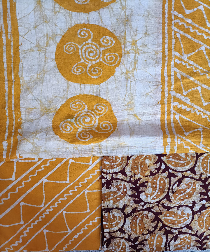 3pc Yellow white hand spun hand woven cotton batik dress material