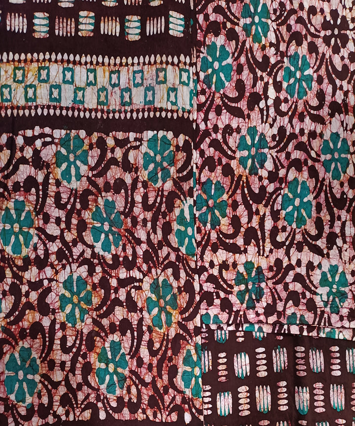 3pc Brown green handspun handloom cotton batik dress material