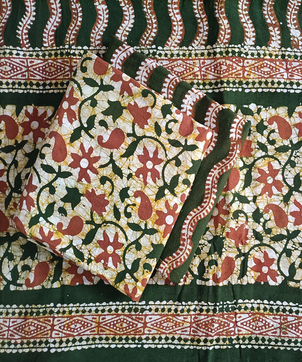 3pc Green red handspun handwoven cotton batik dress material