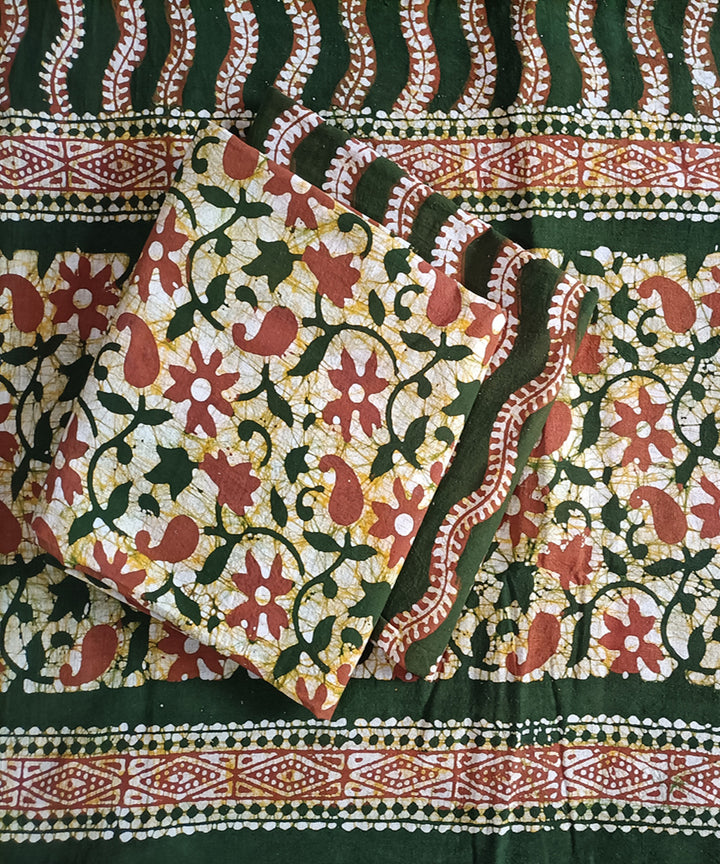 3pc Green red handspun handwoven cotton batik dress material