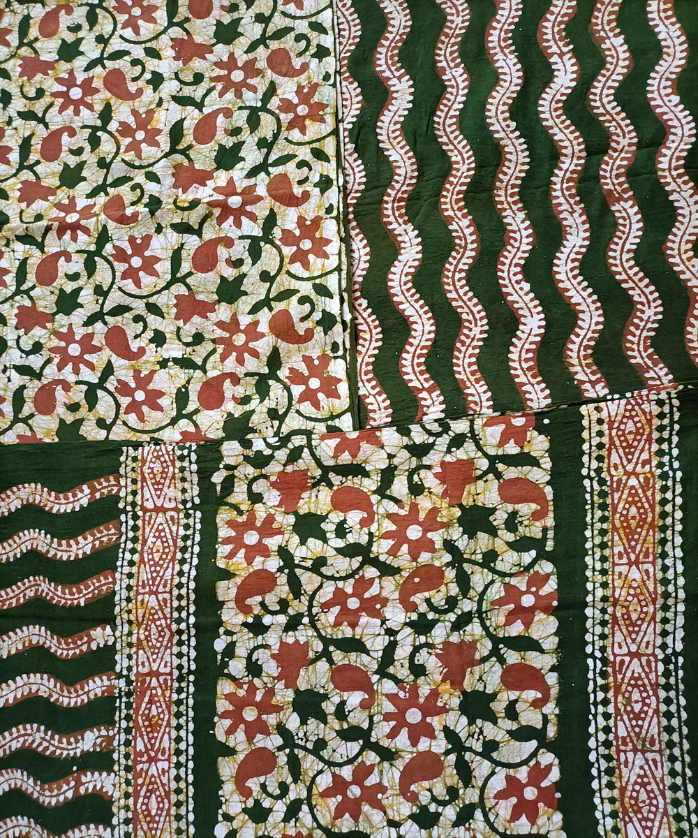 3pc Green red handspun handwoven cotton batik dress material