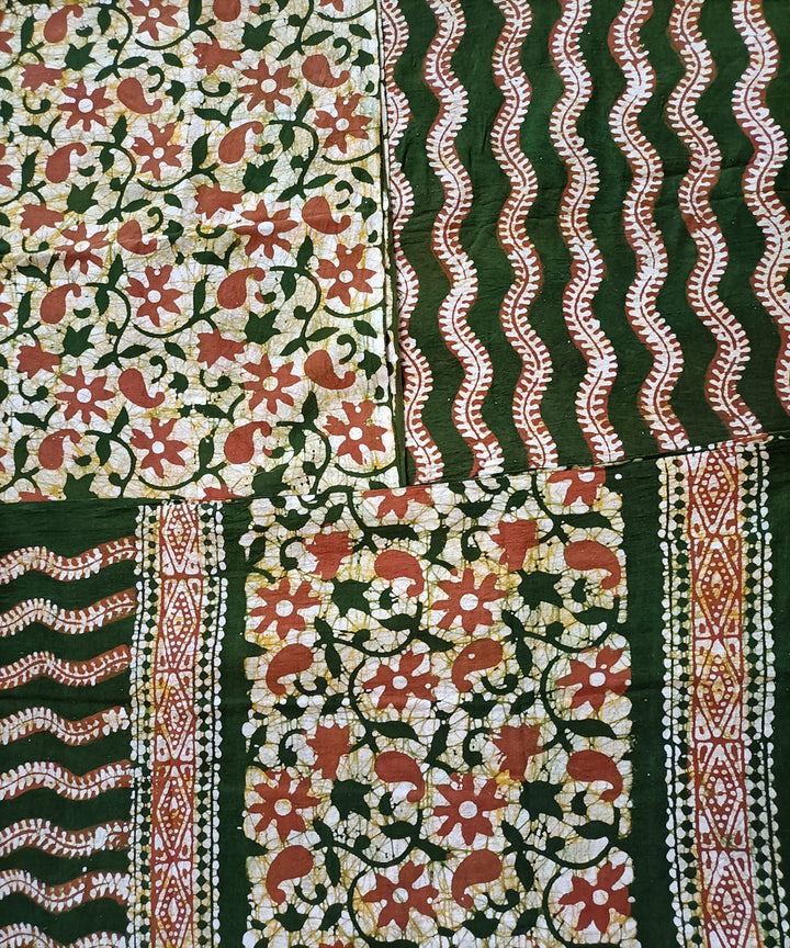 3pc Green red handspun handwoven cotton batik dress material