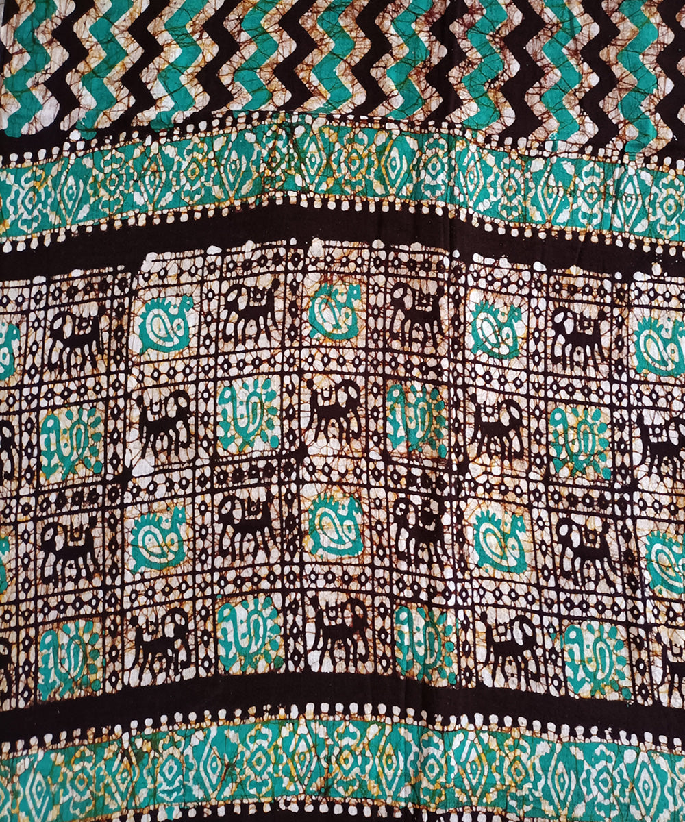 3pc Black bottle green handspun handwoven batik cotton dress material