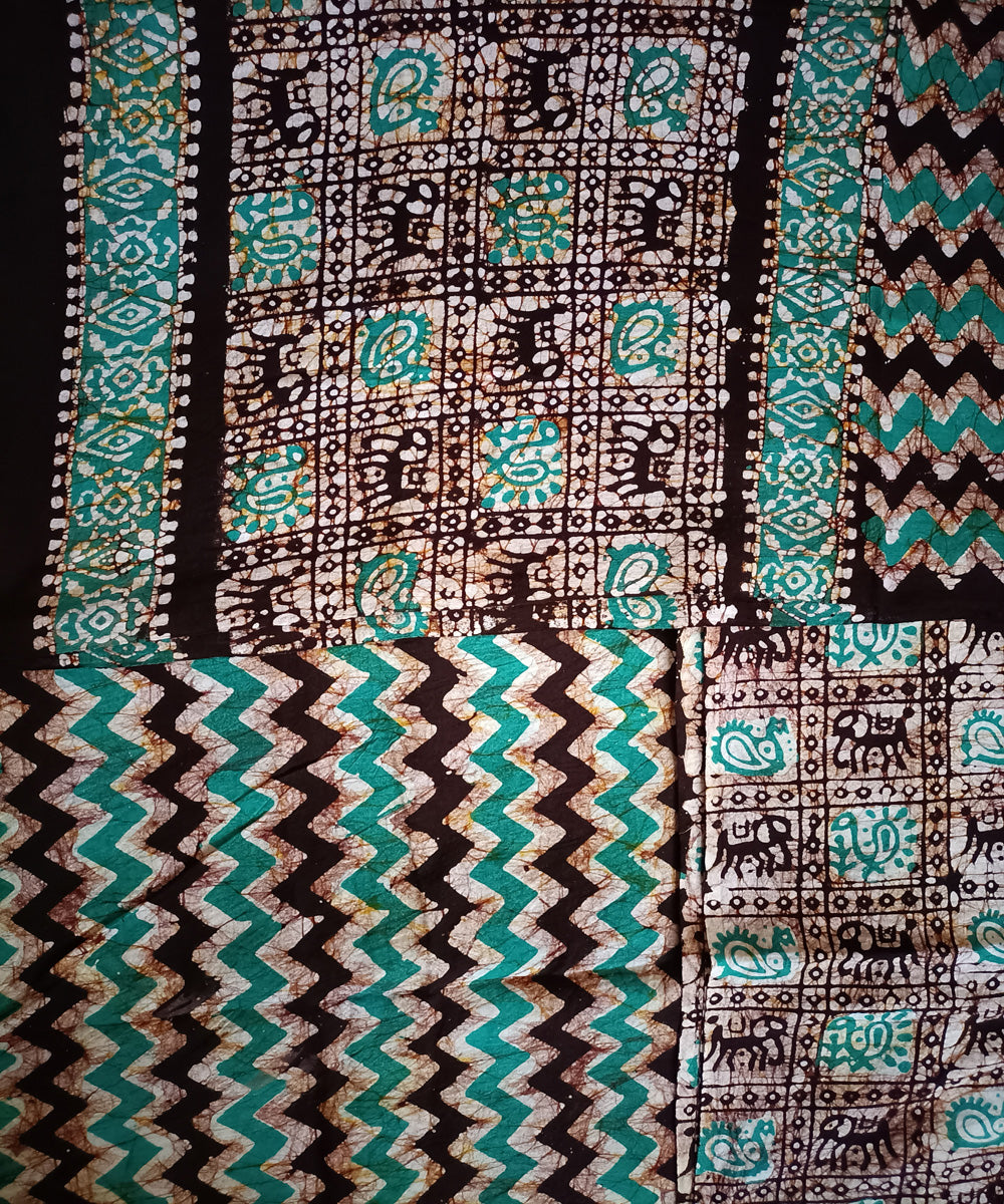 3pc Black bottle green handspun handwoven batik cotton dress material