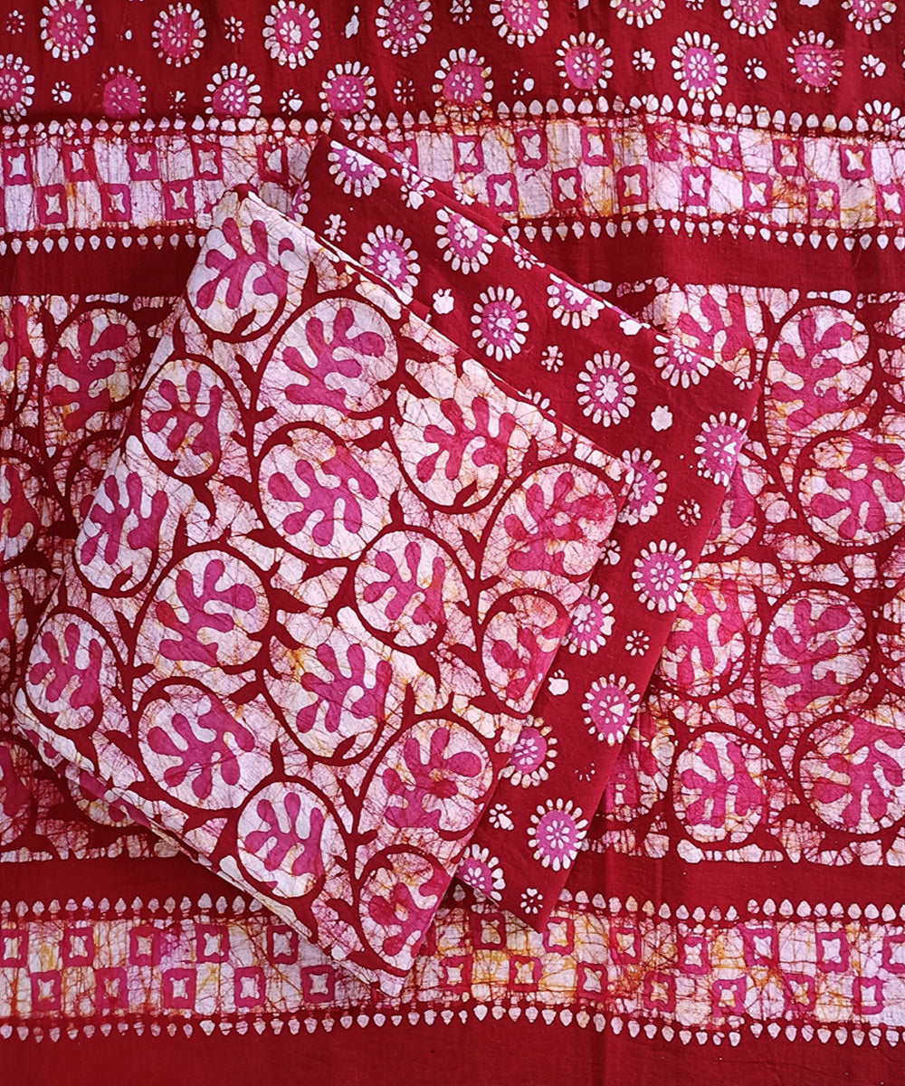 3pc Red pink handspun handwoven cotton batik dress material