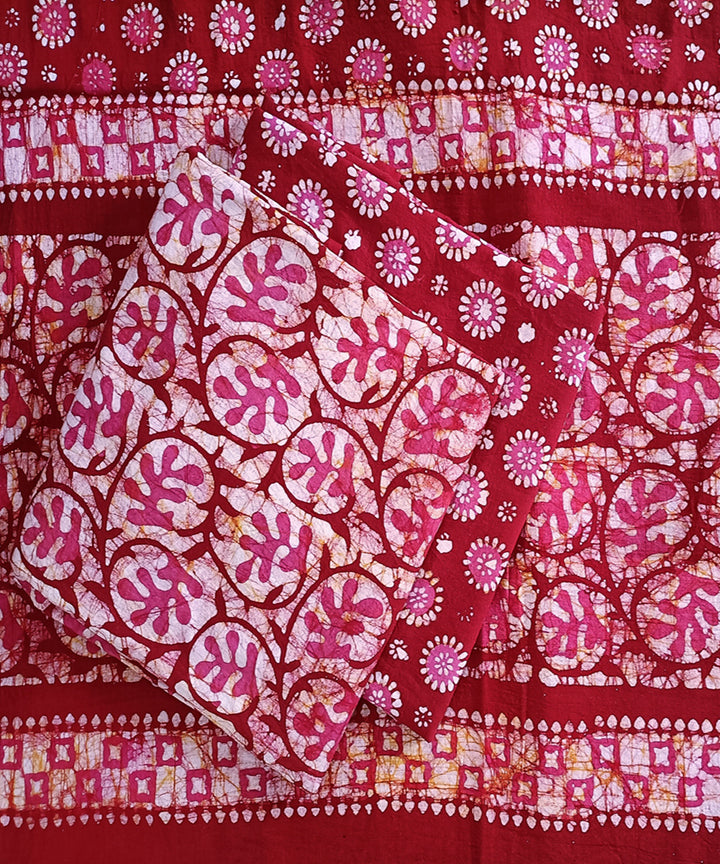 3pc Red pink handspun handwoven cotton batik dress material