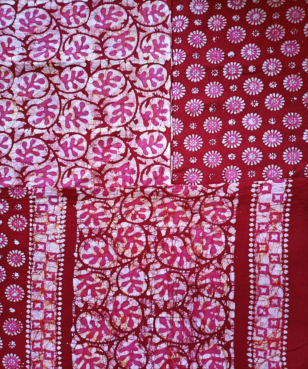 3pc Red pink handspun handwoven cotton batik dress material