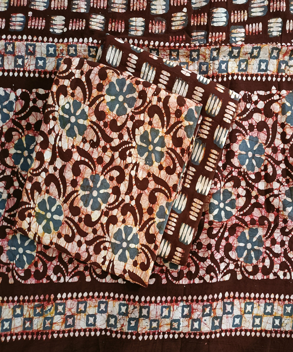 3pc Brown grey handspun handwoven cotton batik dress material
