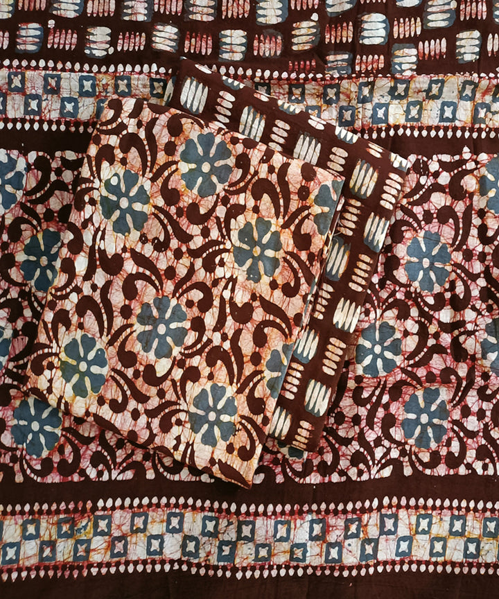3pc Brown grey handspun handwoven cotton batik dress material