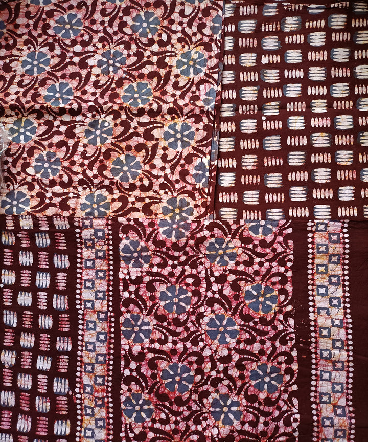 3pc Brown grey handspun handwoven cotton batik dress material