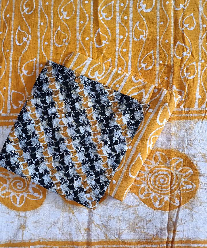 3pc Yellow white handspun handwoven cotton batik dress material