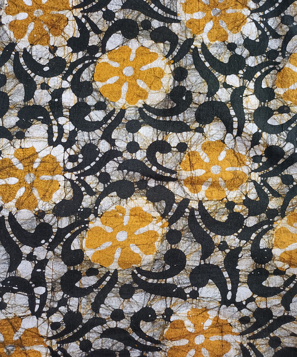 3pc Yellow black handspun handwoven cotton batik dress material