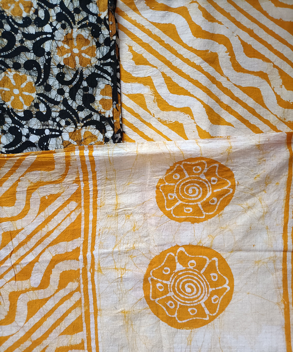 3pc Yellow black handspun handwoven cotton batik dress material