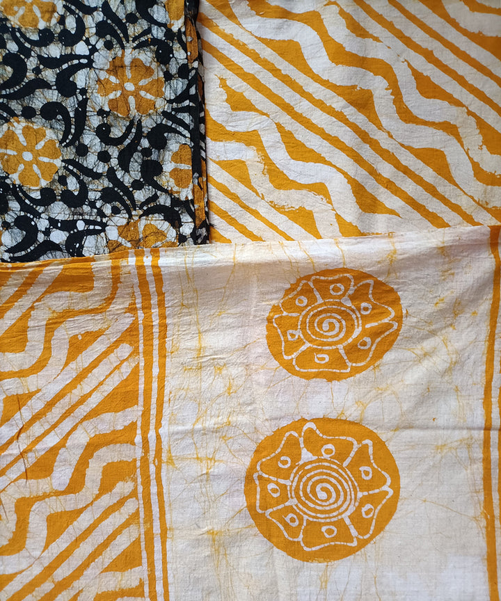 3pc Yellow black handspun handwoven cotton batik dress material