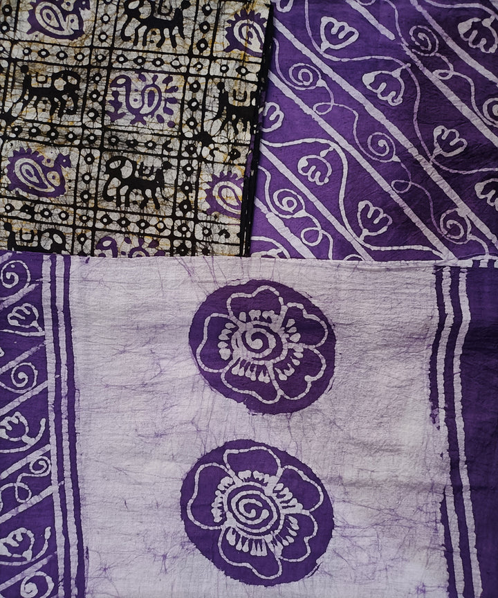 3pc Purple black handspun handwoven cotton batik dress material