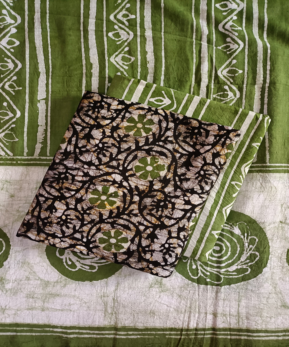 3pc Green black handwoven handspun cotton batik dress material