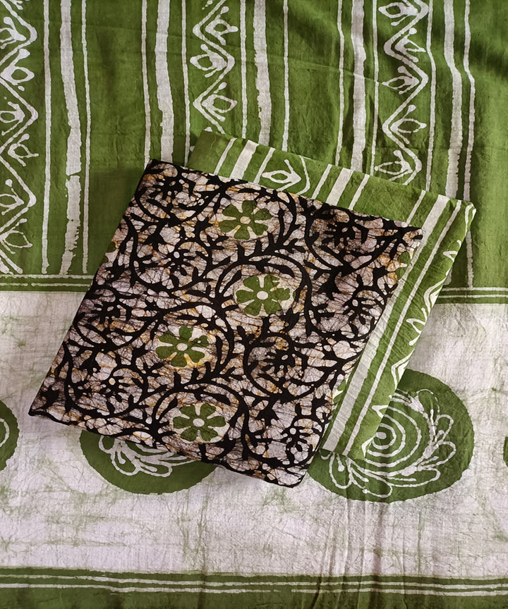 3pc Green black handwoven handspun cotton batik dress material