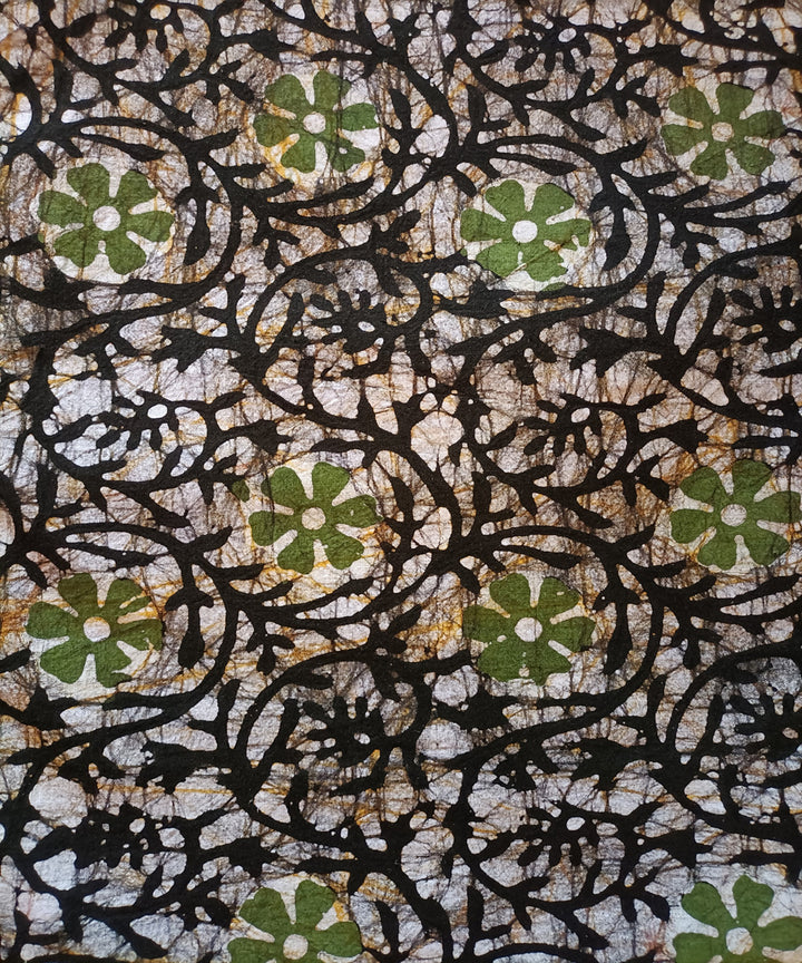 3pc Green black handwoven handspun cotton batik dress material