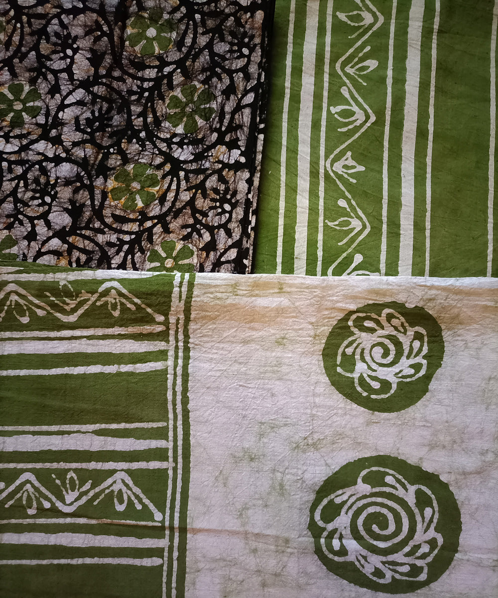 3pc Green black handwoven handspun cotton batik dress material