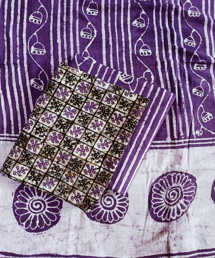 3pc Purple black handwoven handspun cotton batik dress material