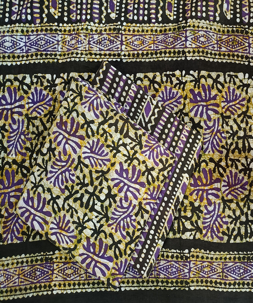 3pc Black purple handspun handwoven cotton batik dress material