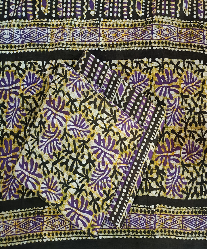 3pc Black purple handspun handwoven cotton batik dress material
