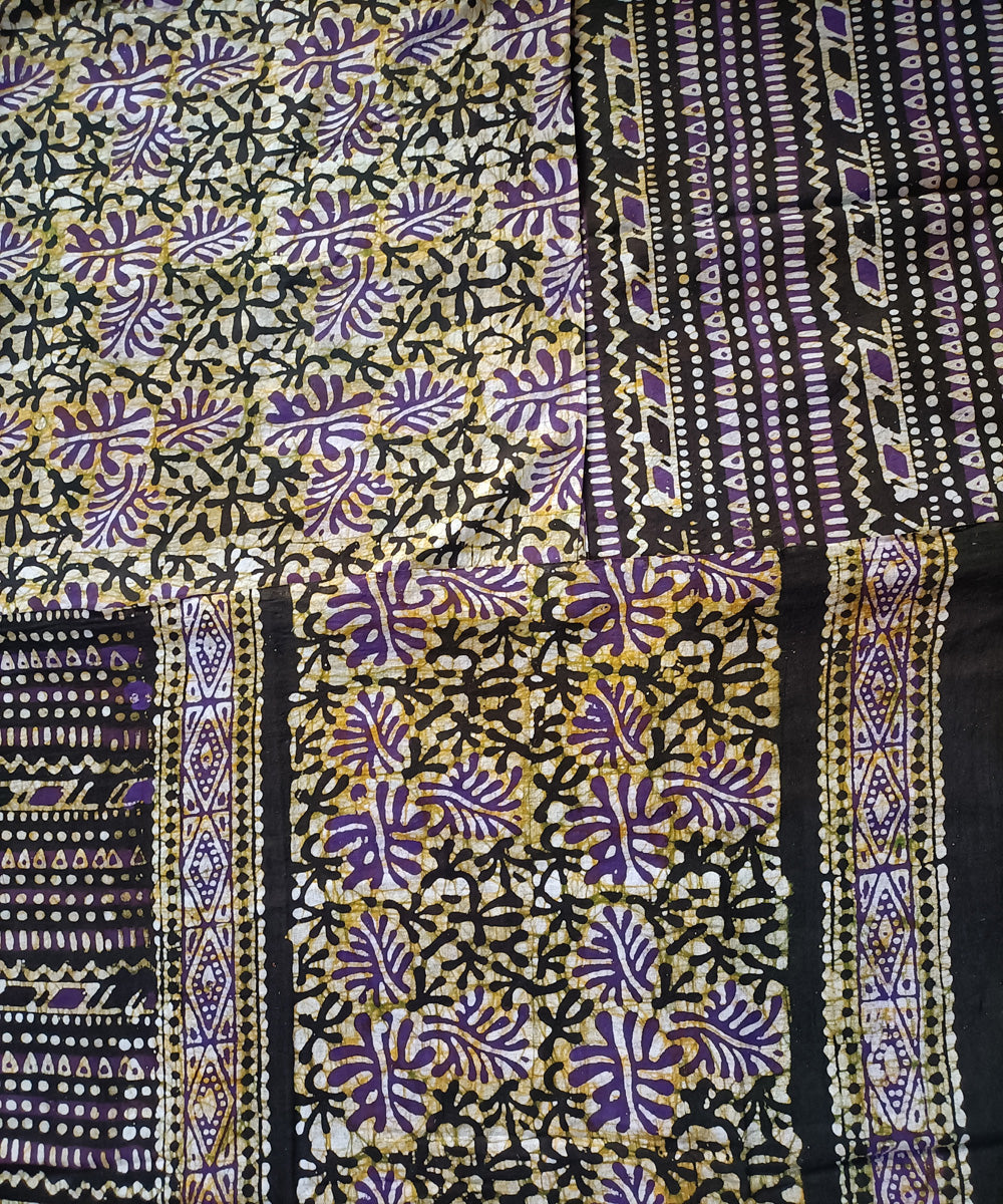 3pc Black purple handspun handwoven cotton batik dress material