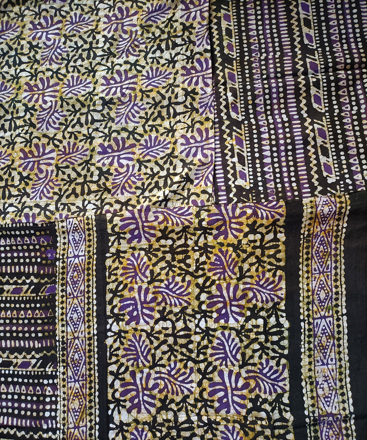3pc Black purple handspun handwoven cotton batik dress material
