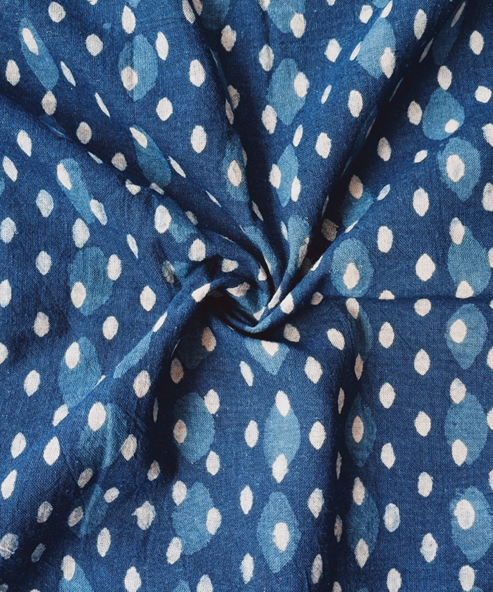 Blue white handspun handwoven cotton dabu blouse piece