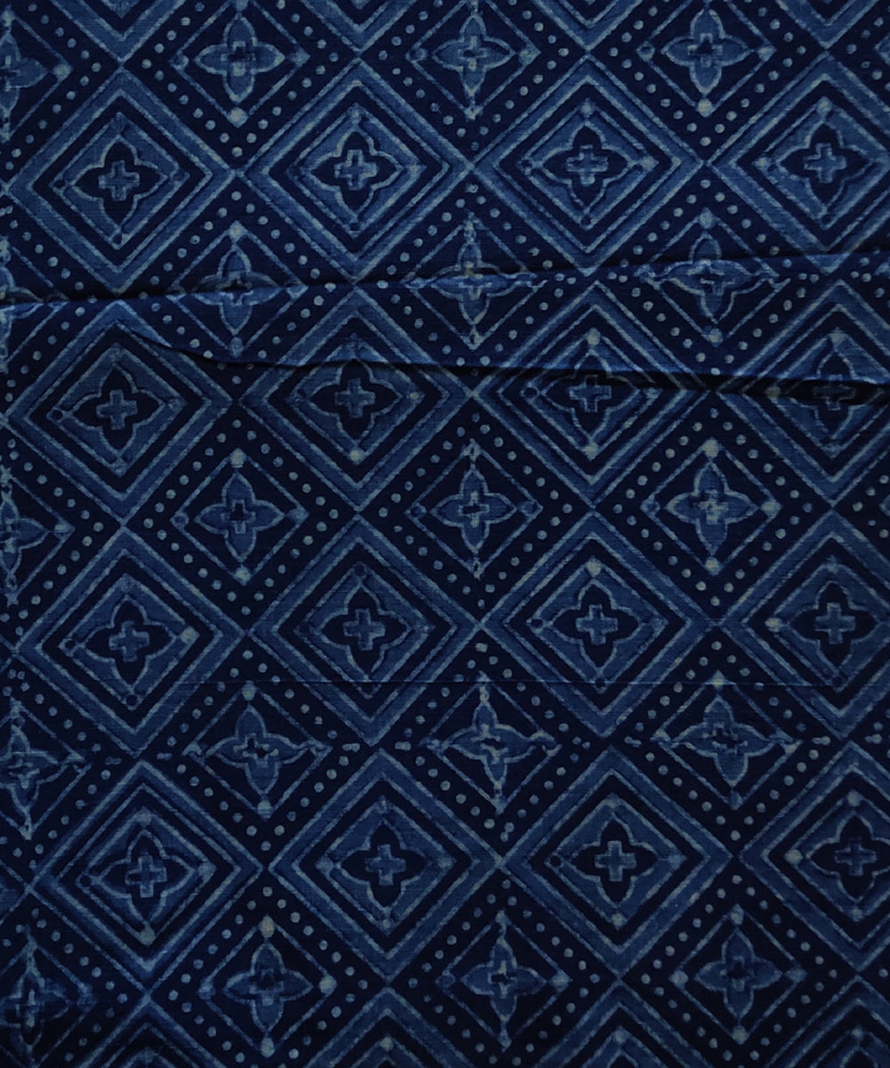 Blue hand spun handwoven cotton ajrakh blouse piece