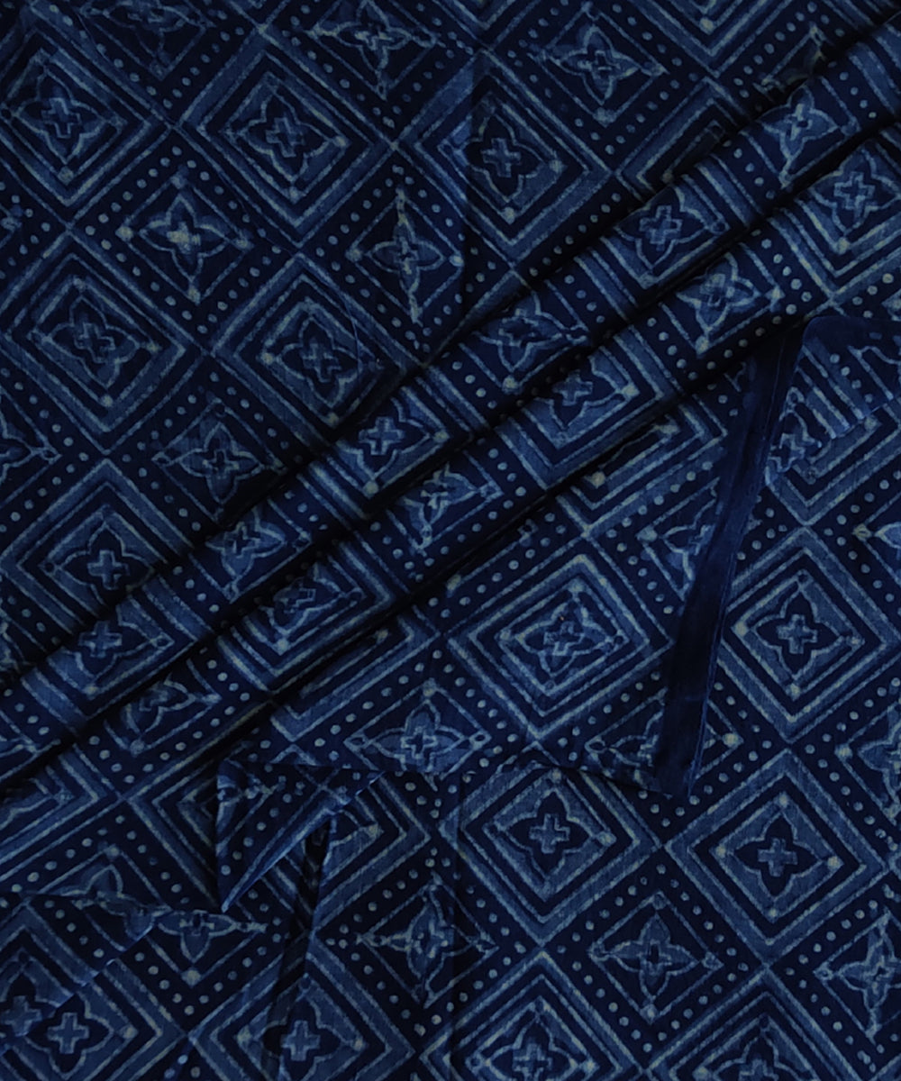 Blue hand spun handwoven cotton ajrakh blouse piece