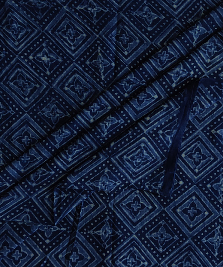 Blue hand spun handwoven cotton ajrakh blouse piece