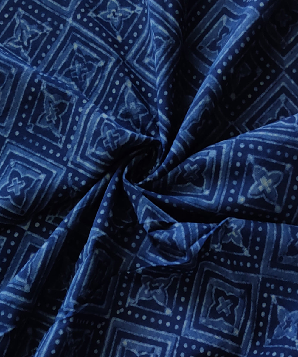 Blue hand spun handwoven cotton ajrakh blouse piece